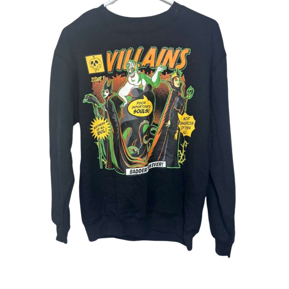 Disney Villains Crewneck Sweater Women Small 4-6 Black Long Sleeve
